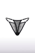 Shiny Black French Lace Thong