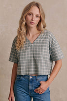 Siena Crop Üst | Lonse Linen | Krem-Toprak & Krem-Mavi Taş