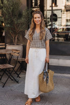 Siena Crop Üst | Lonse Linen | Krem-Toprak & Krem-Mavi Taş