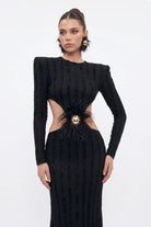 SiYah Cut-Out KadiFe ŞeriTli Maxi ElbiSe