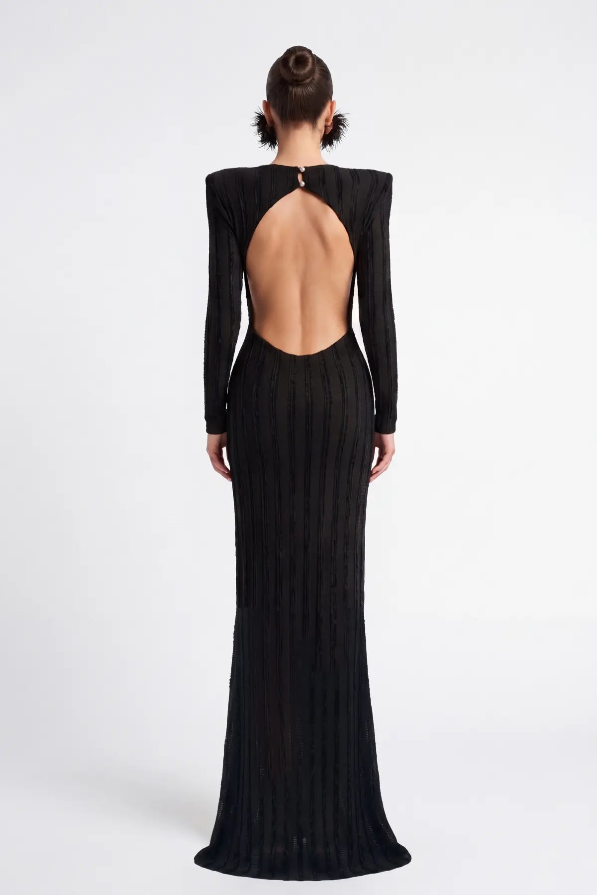 SiYah Cut-Out KadiFe ŞeriTli Maxi ElbiSe
