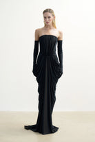 SiYah Drape Detayli Straplez Maxi ElbiSe