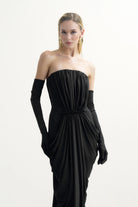 SiYah Drape Detayli Straplez Maxi ElbiSe