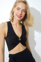 Parisa Halka Detaylı Crop Top | Siyah