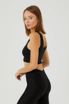 Liene V Yaka Crop Top | Siyah