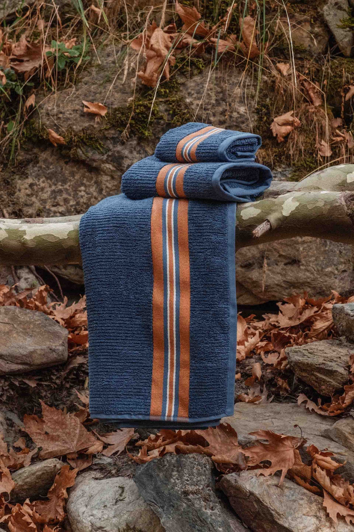 Strada Banyo Havlusu 80x150 cm | Lyocell & Pamuk | Denim, Hardal, Krem, Toprak
