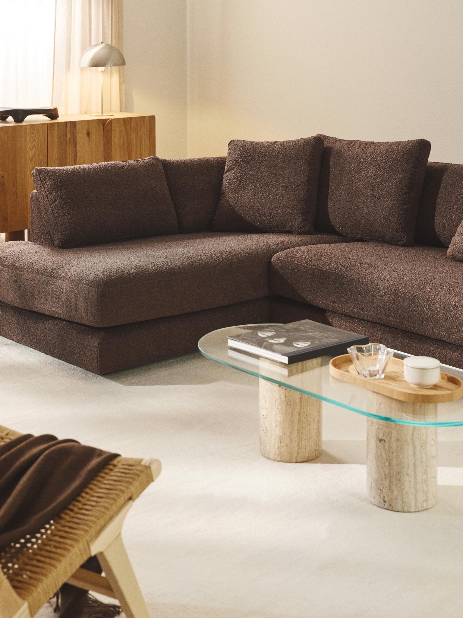 Tribeca Bouclé Köşe Koltuk Modern Tasarım Koyu Kahverengi 274Cm