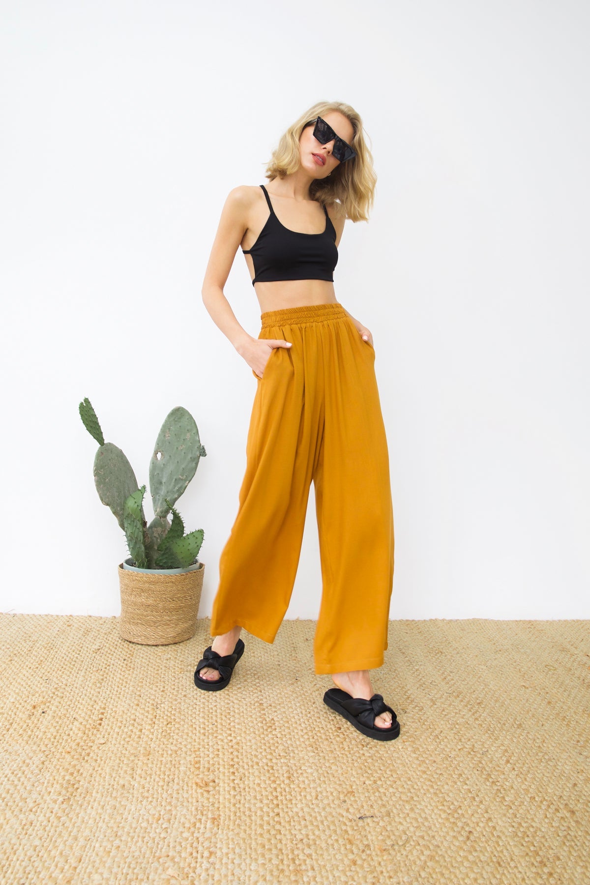 Eisa Dökümlü Culotte Pantolon | Taba