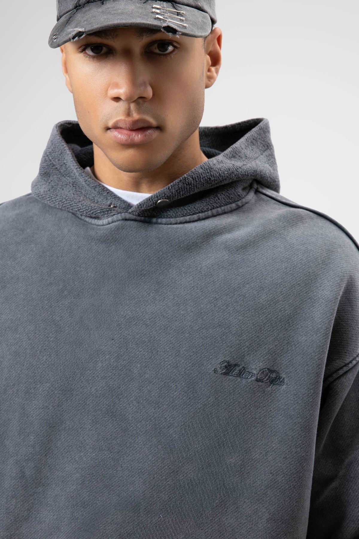 Oversize Yıkamalı Baskılı Kapüşonlu Sweatshirt