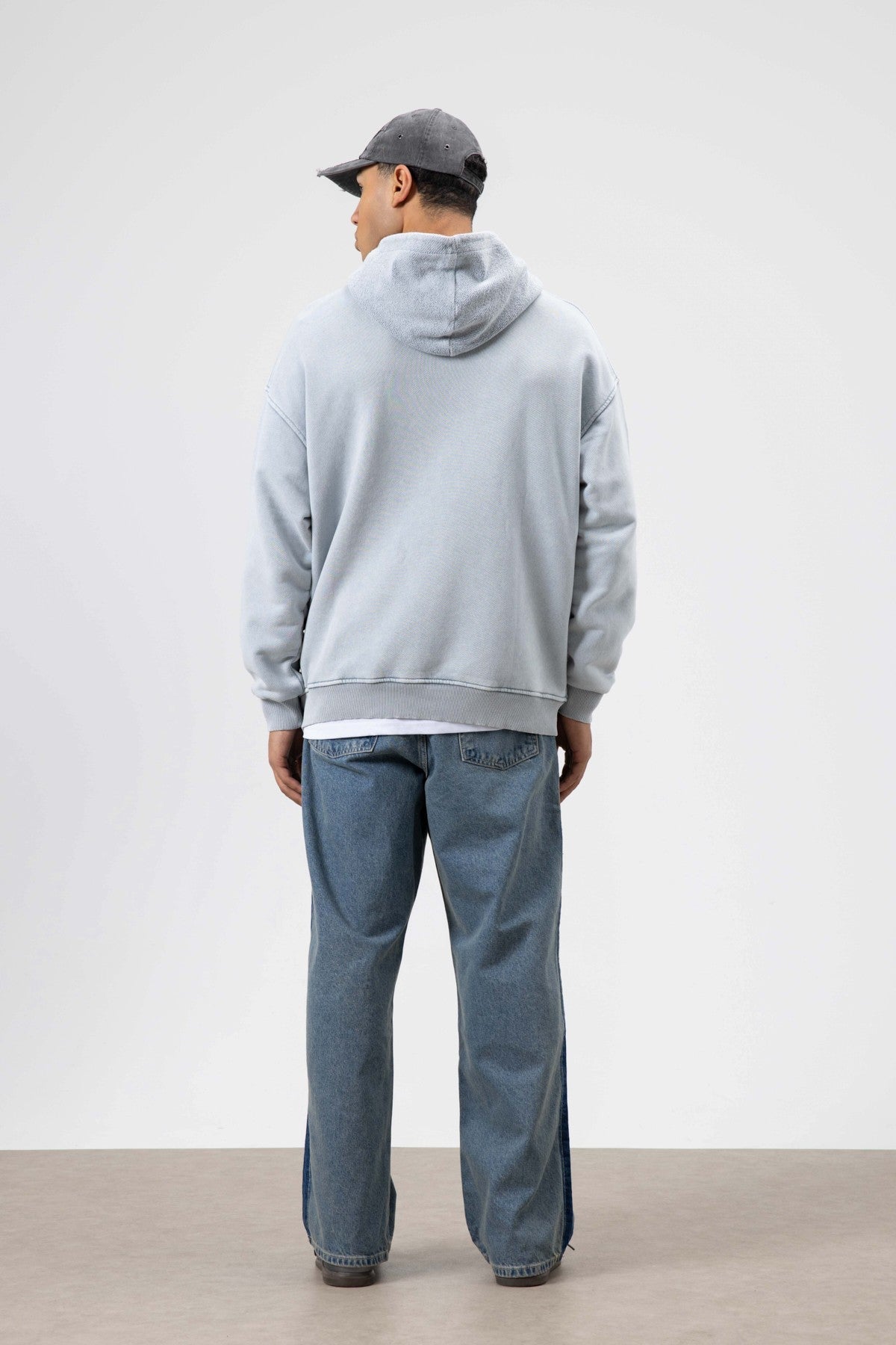 Oversize Yıkamalı Baskılı Kapüşonlu Sweatshirt