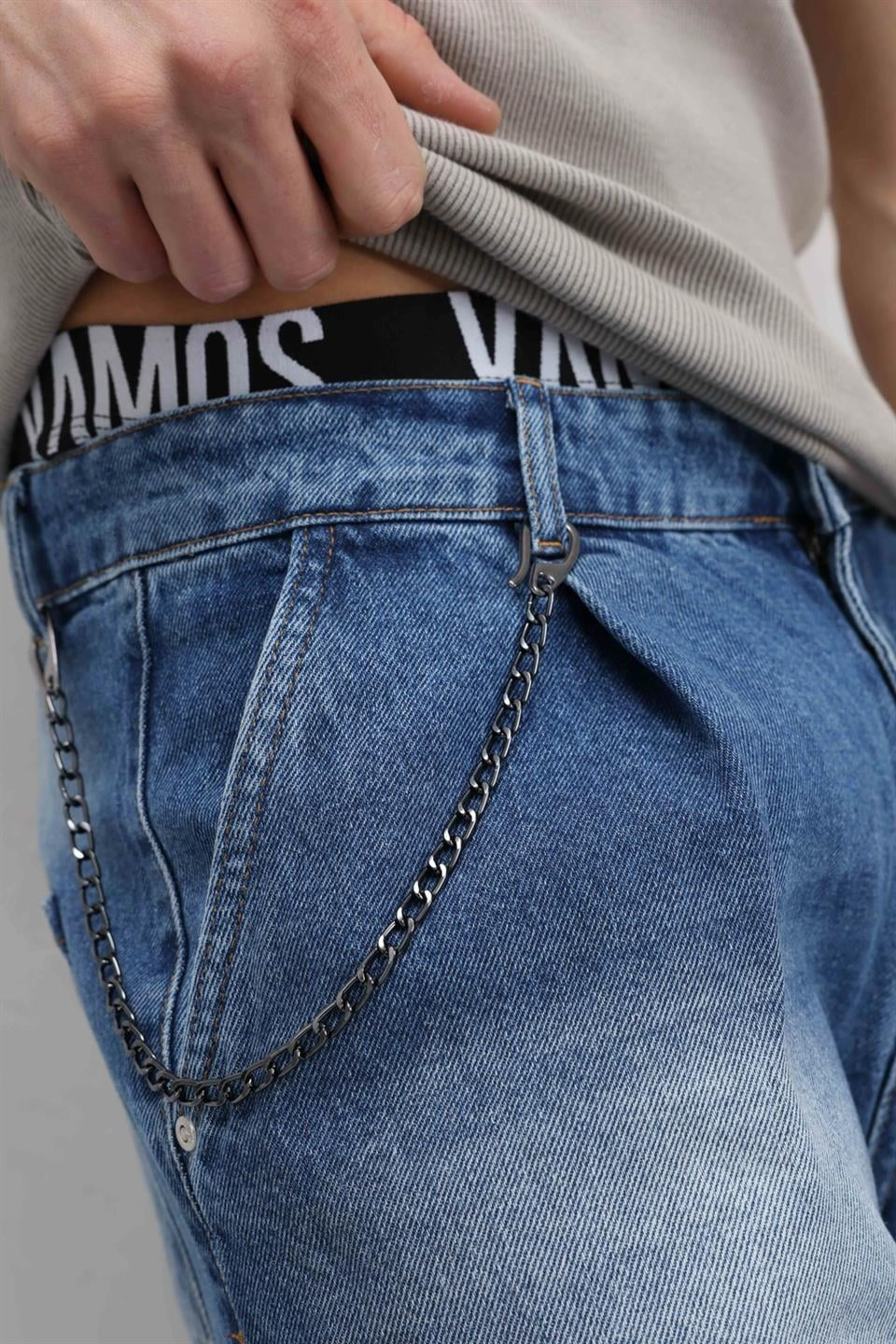 Pileli ZiNcir Detaylı Baggy Jean