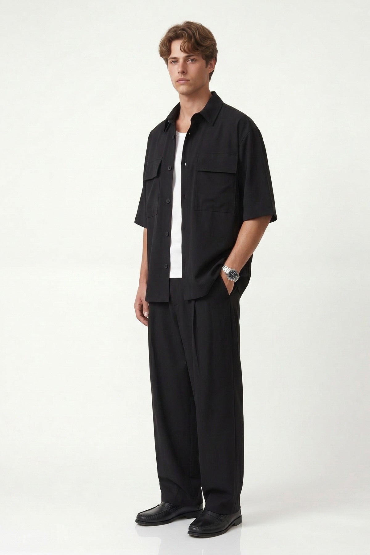 Oversize Esnek Kumaşlı Cepli Gömlek