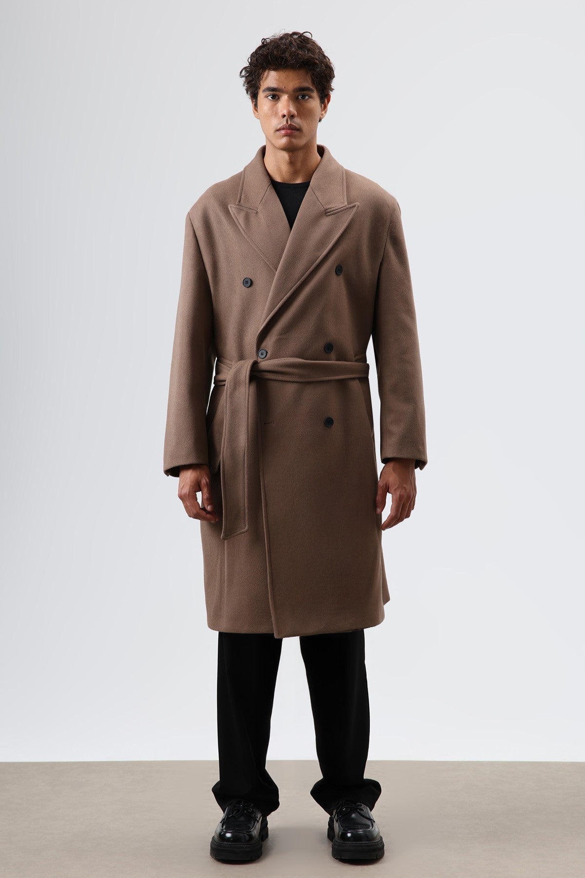 Oversize Kruvaze Kaşe Kaban