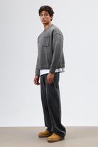 Oversize Bisiklet Yaka Cepli Sweatshirt