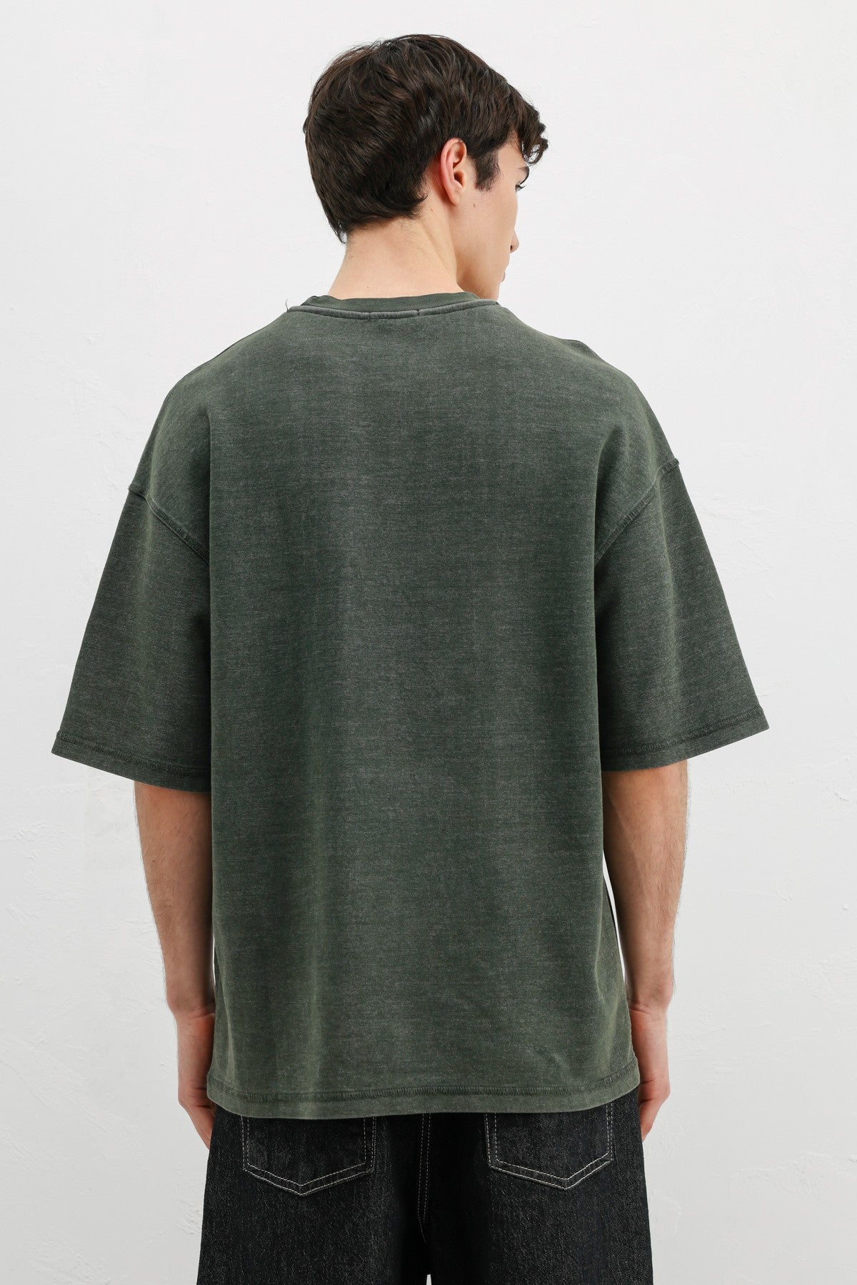 Yıkamalı Yazı Baskılı Oversize Tişört
