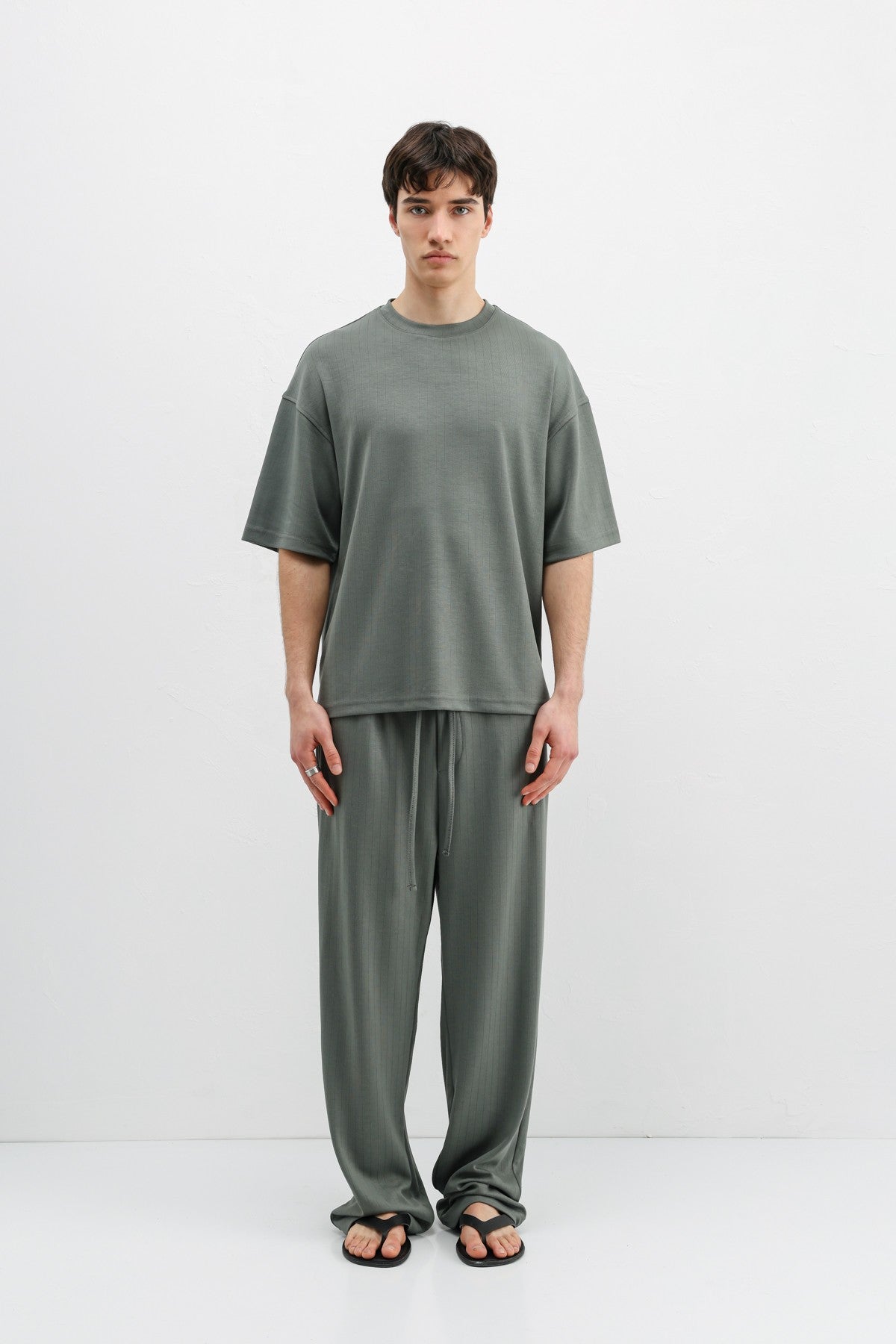Fitilli Dokulu Oversize Tişört