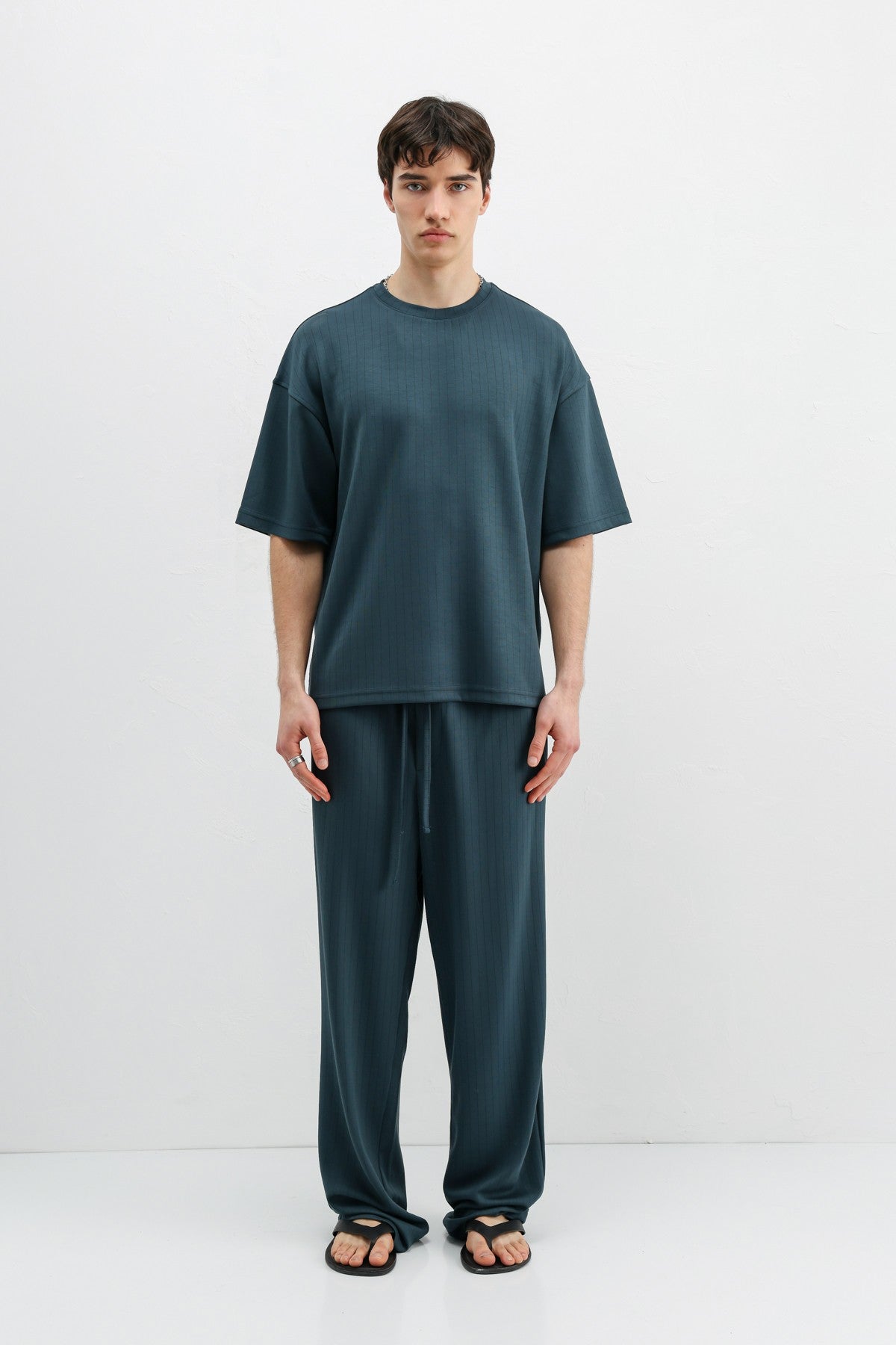 Fitilli Dokulu Oversize Tişört