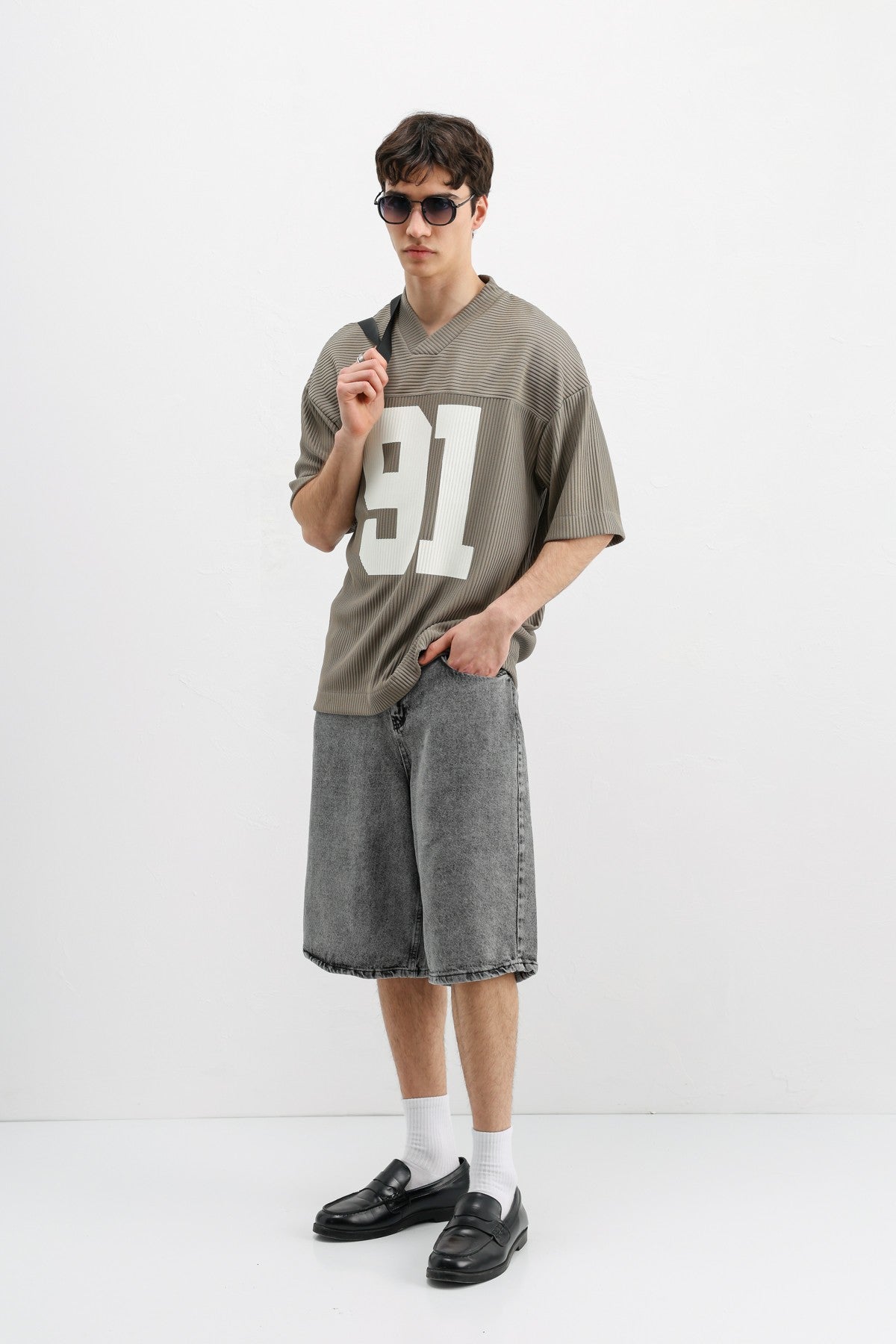 Baskılı Fitilli Oversize Tişört