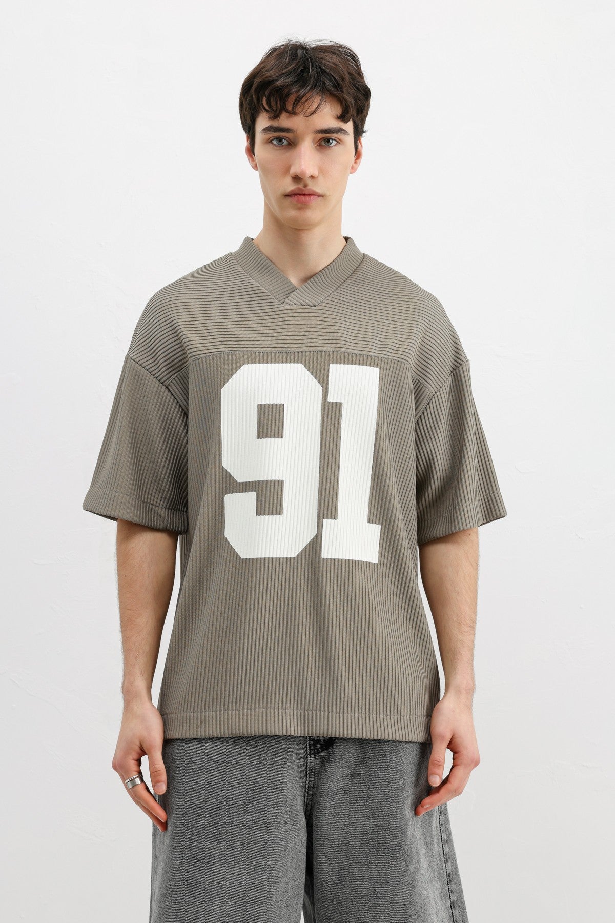 Baskılı Fitilli Oversize Tişört