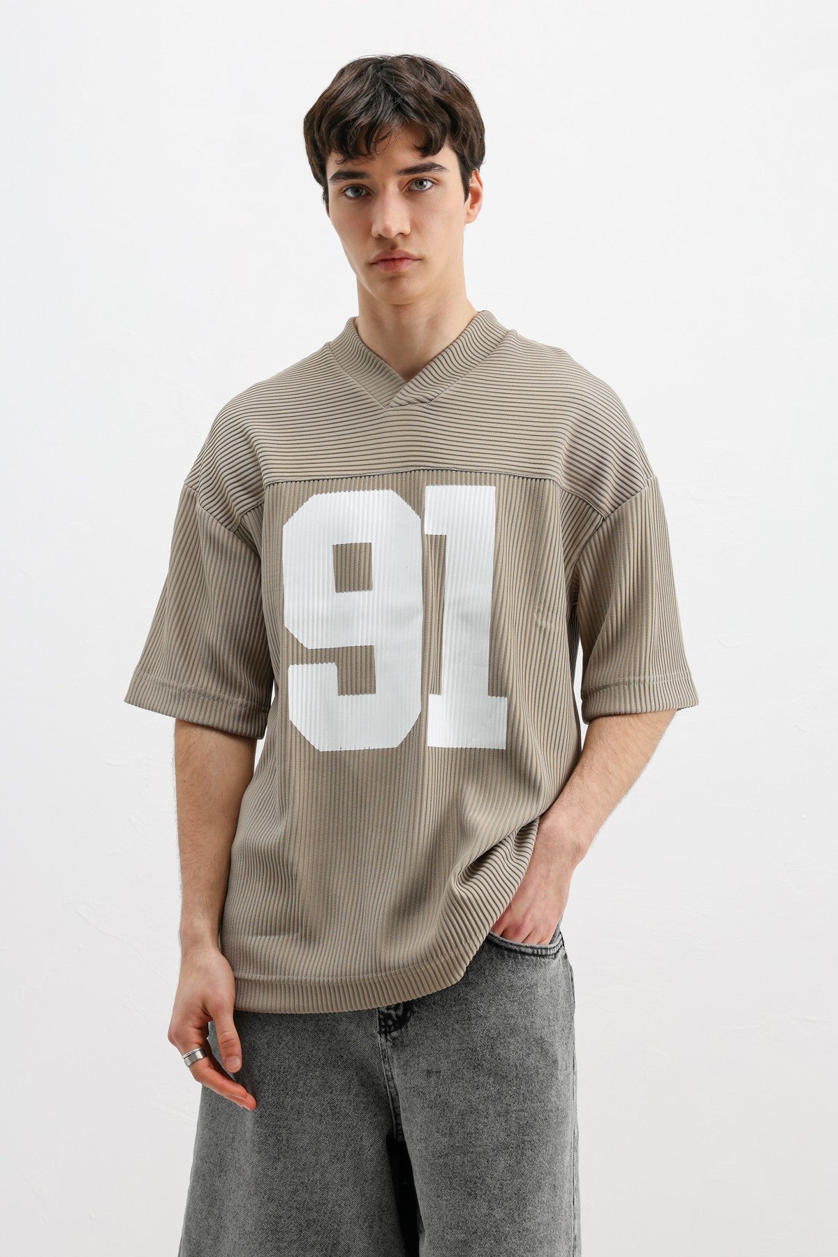 Baskılı Fitilli Oversize Tişört