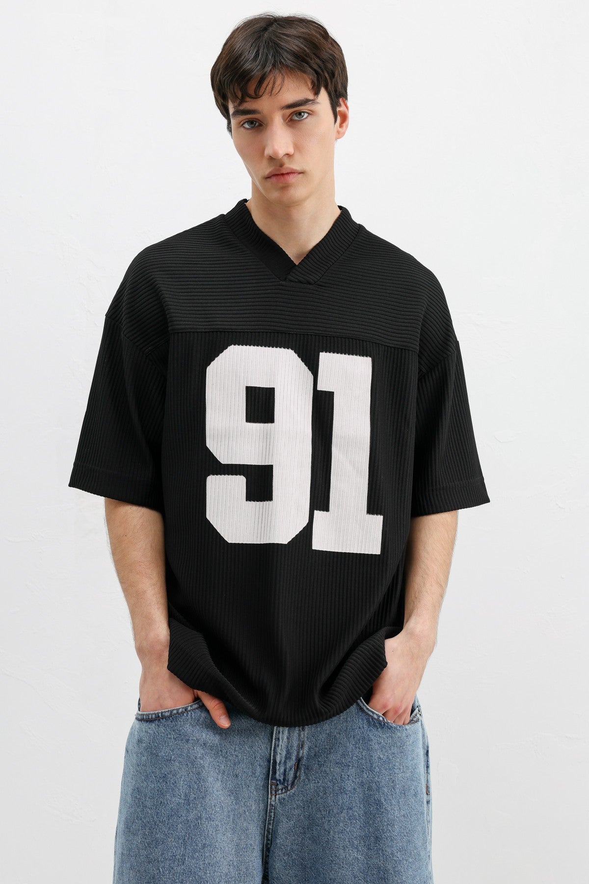 Baskılı Fitilli Oversize Tişört