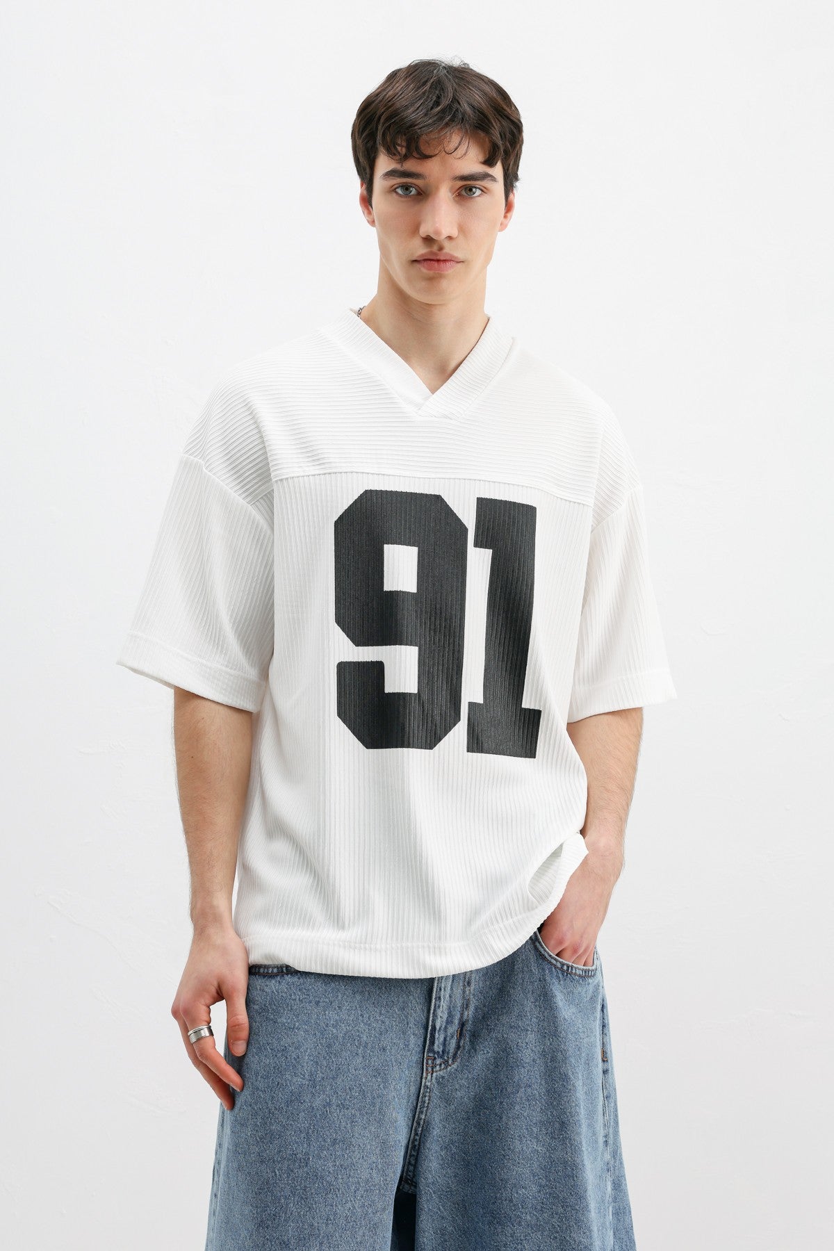 Baskılı Fitilli Oversize Tişört