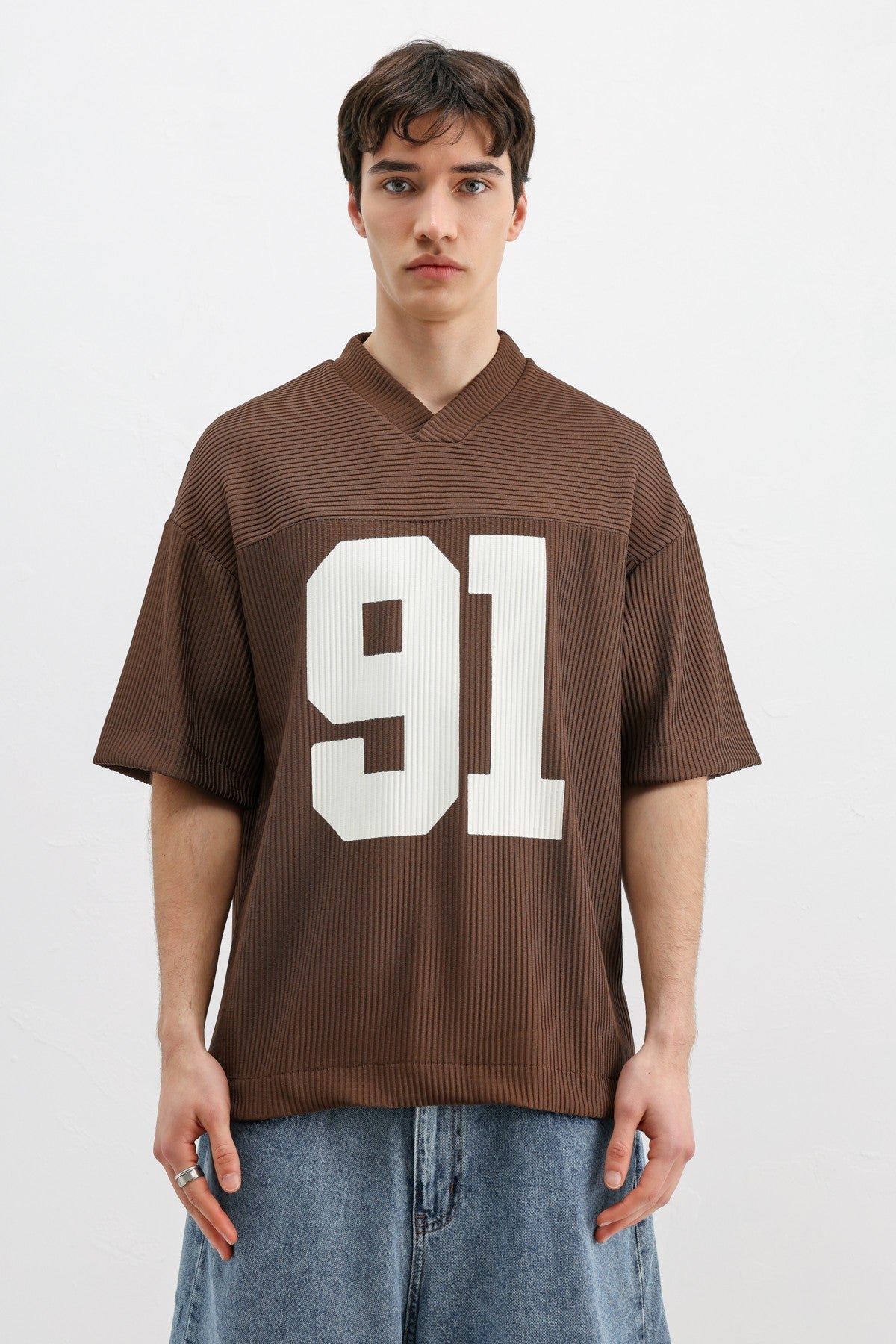 Baskılı Fitilli Oversize Tişört