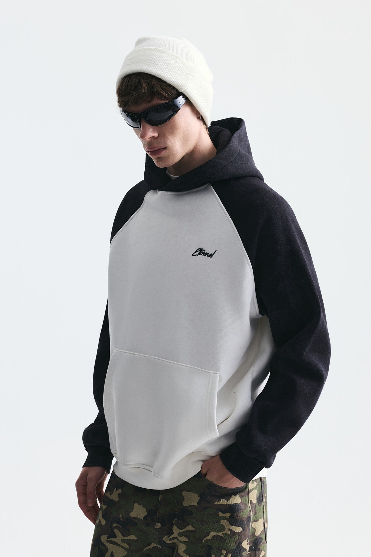Renk Bloklu Kapüşonlu Sweatshirt