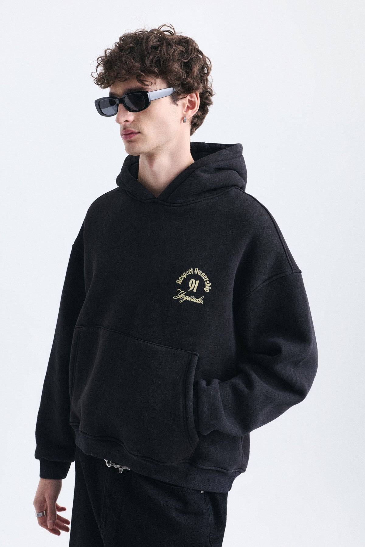 Boxy Fit Yazılı Kapüşonlu Sweatshirt