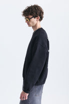 Overize Baskılı Bisiklet Yaka Sweatshirt