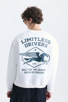 Overize Baskılı Bisiklet Yaka Sweatshirt
