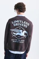 Overize Baskılı Bisiklet Yaka Sweatshirt