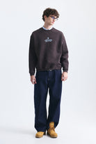 Overize Baskılı Bisiklet Yaka Sweatshirt