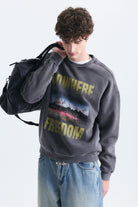 Oversize Yıkamalı Bisiklet Yaka Sweatshirt