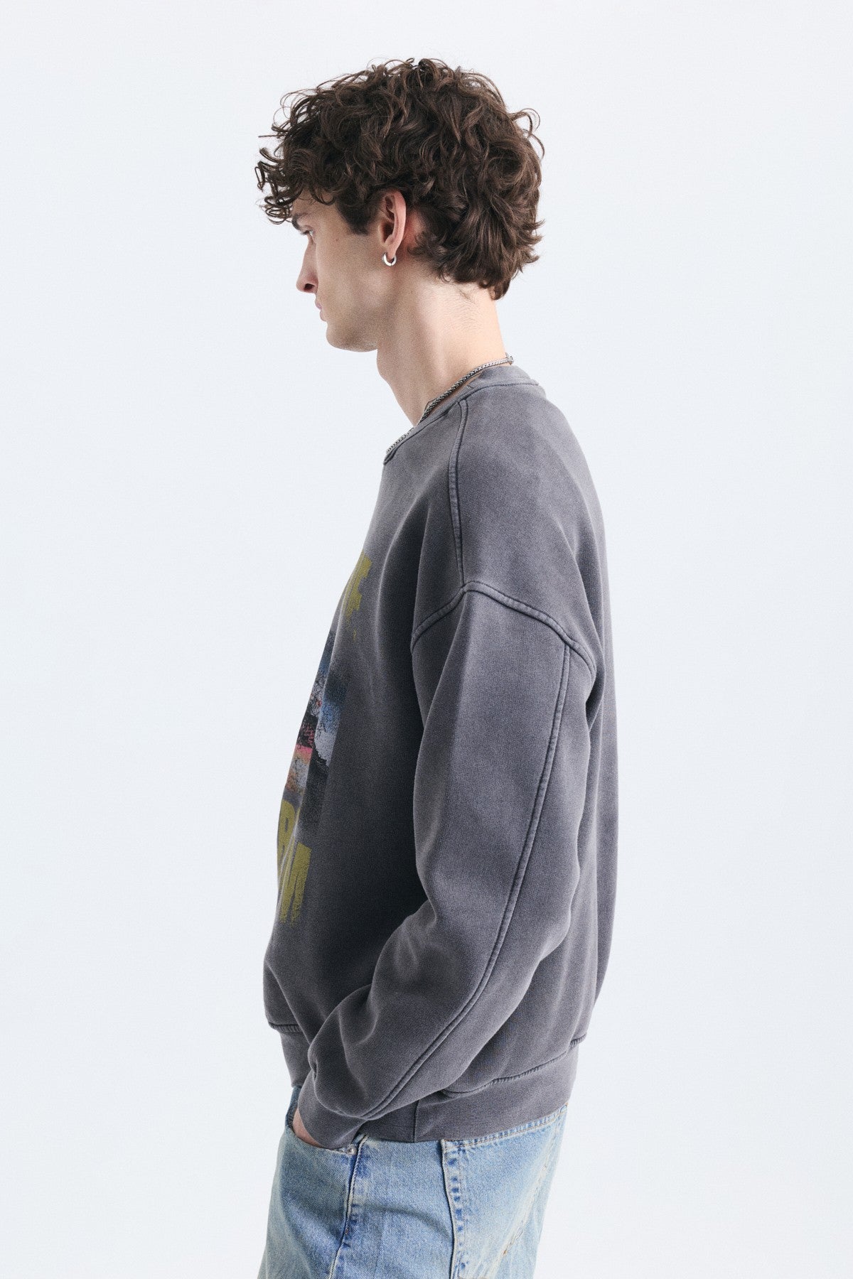 Oversize Yıkamalı Bisiklet Yaka Sweatshirt