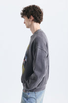 Oversize Yıkamalı Bisiklet Yaka Sweatshirt