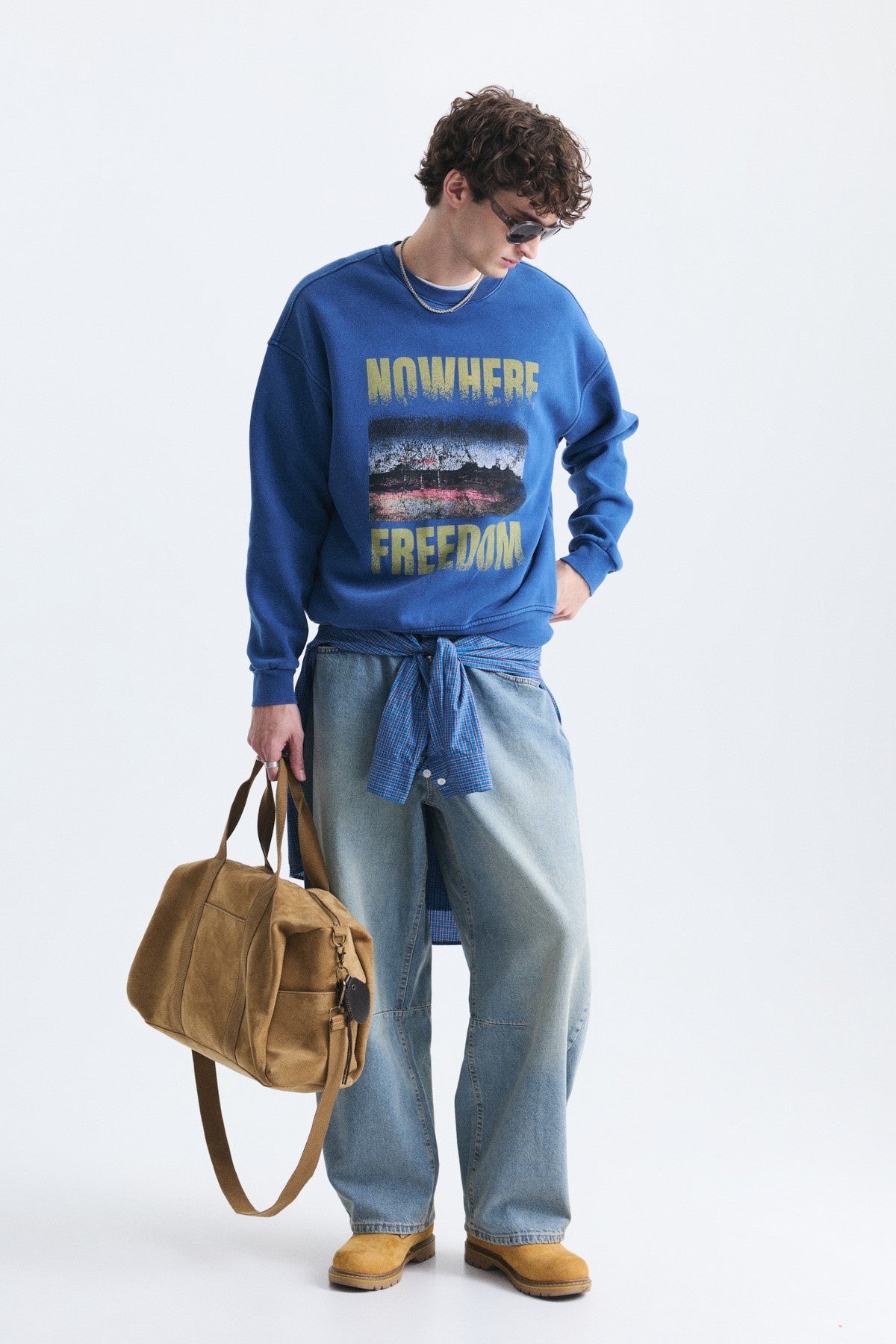 Oversize Yıkamalı Bisiklet Yaka Sweatshirt
