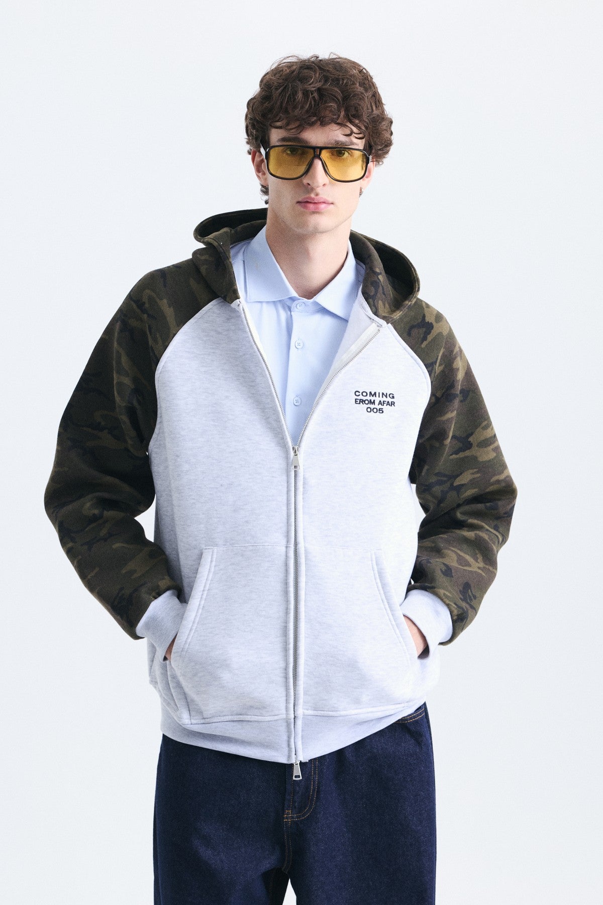 Kamuflaj Desenli Fermuarlı Sweatshirt