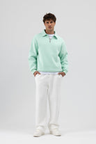 Oversize Fermuarlı Dik Yaka Sweatshirt