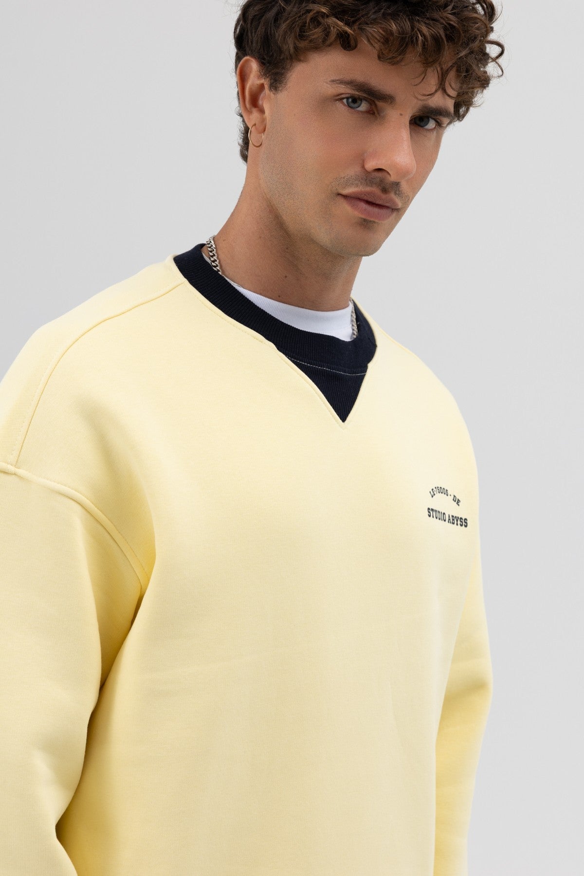 Oversize Bisiklet Yaka Baskılı Sweatshirt