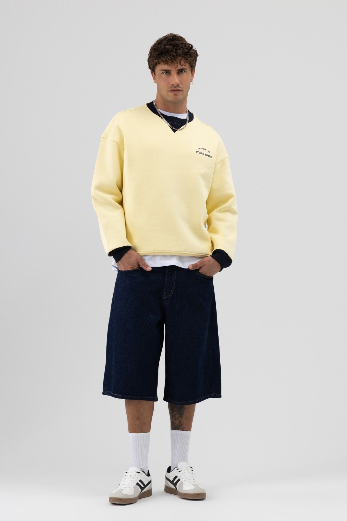 Oversize Bisiklet Yaka Baskılı Sweatshirt