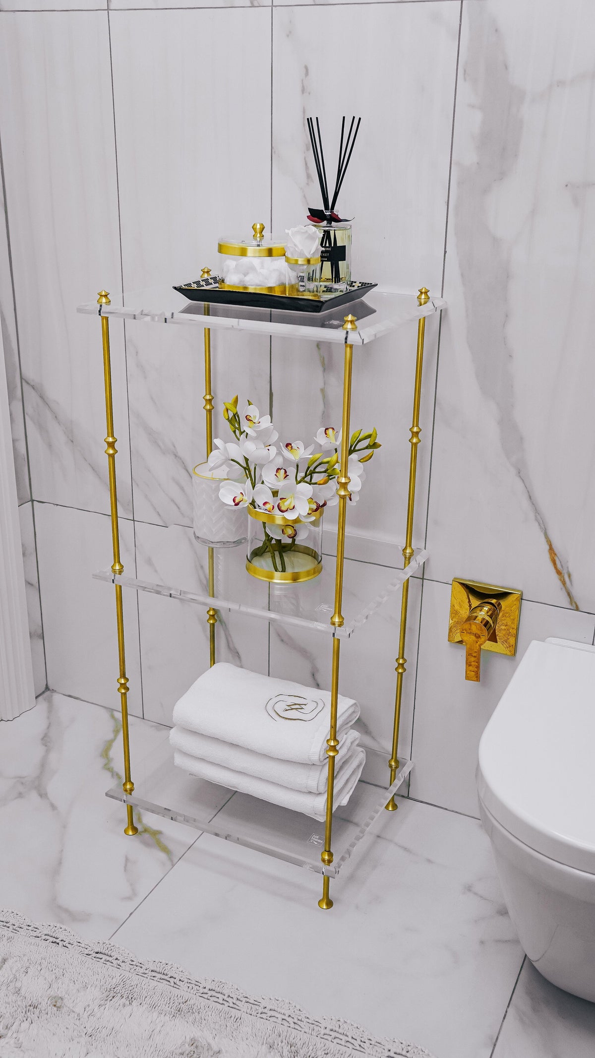 Memonza-Vintage Dekoratif Büyük Üç Katlı Düzenleyici Pirinç Raf-Banyo Düzenleyicileri-2-Milagron.com