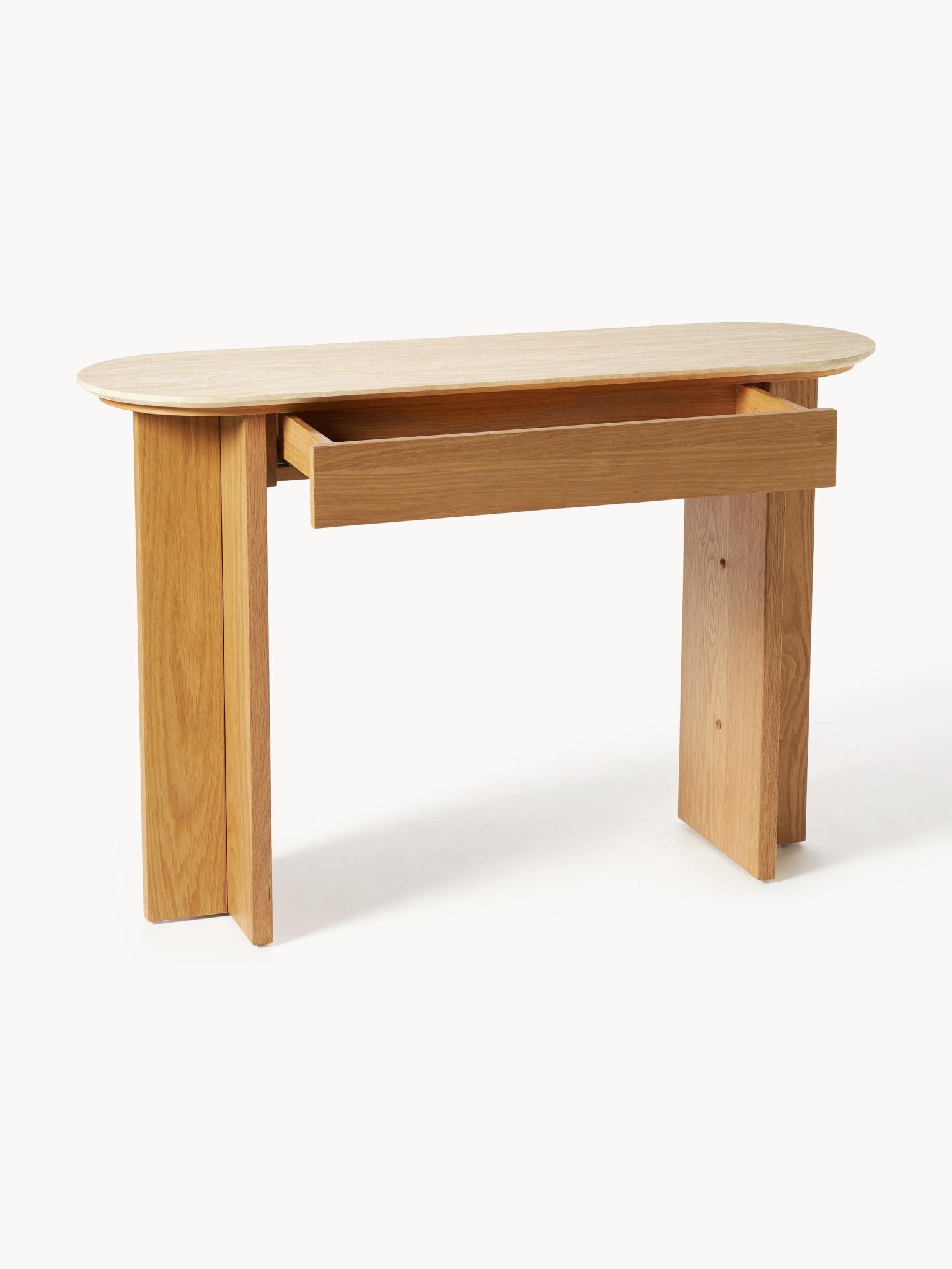Zumi Konsol Masası Traverten Tablalı Modern Retro Ahşap 120 Cm