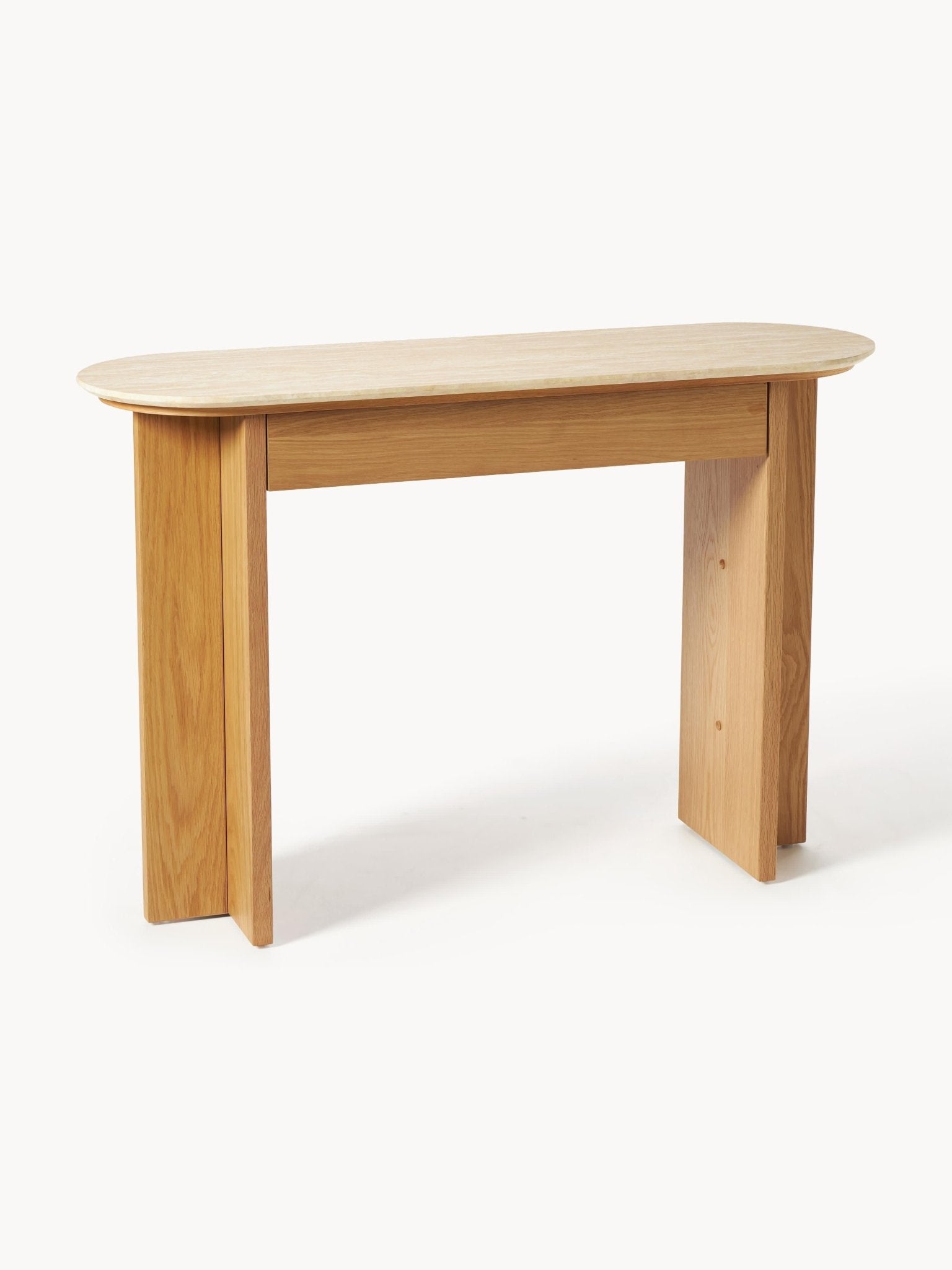 Zumi Konsol Masası Traverten Tablalı Modern Retro Ahşap 120 Cm