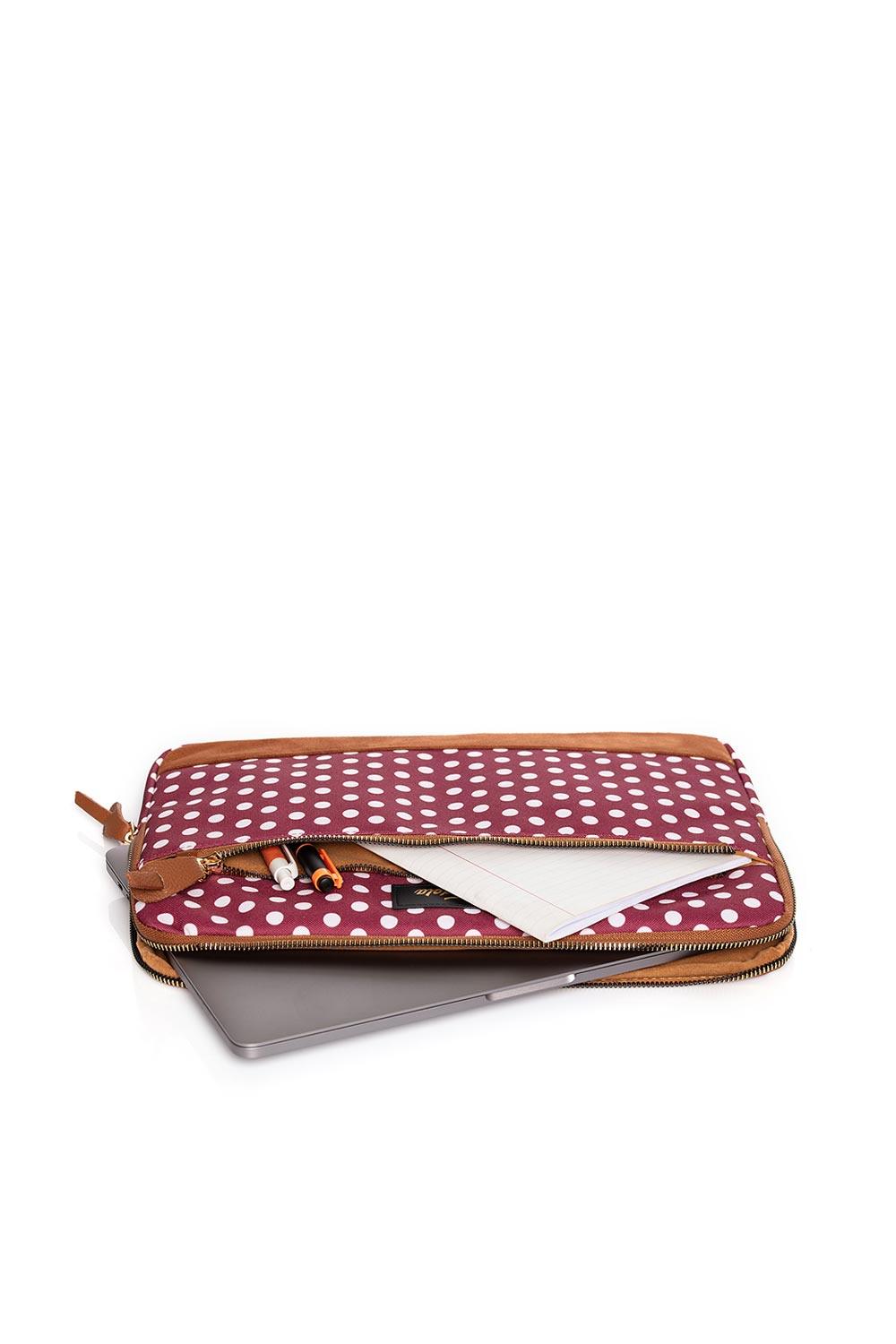 Fudela-Fudela 13-14 Inch Burgundy Polka Dot Macbook- Laptop Bag-Laptop Çantası-3-Milagron.com