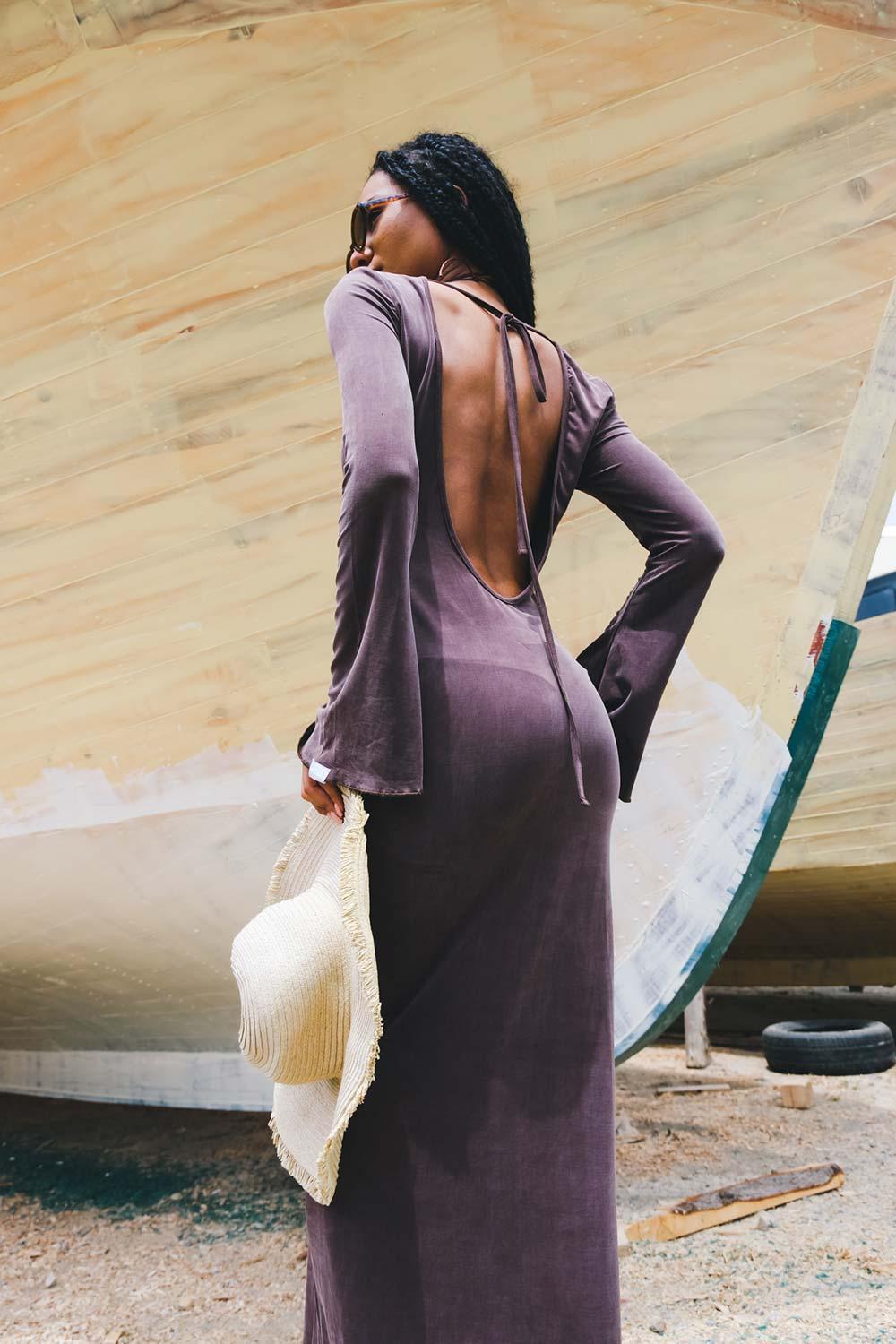 Kahshan-Goddess Brown Maxi Bamboo Dress-Elbise-7-Milagron.com