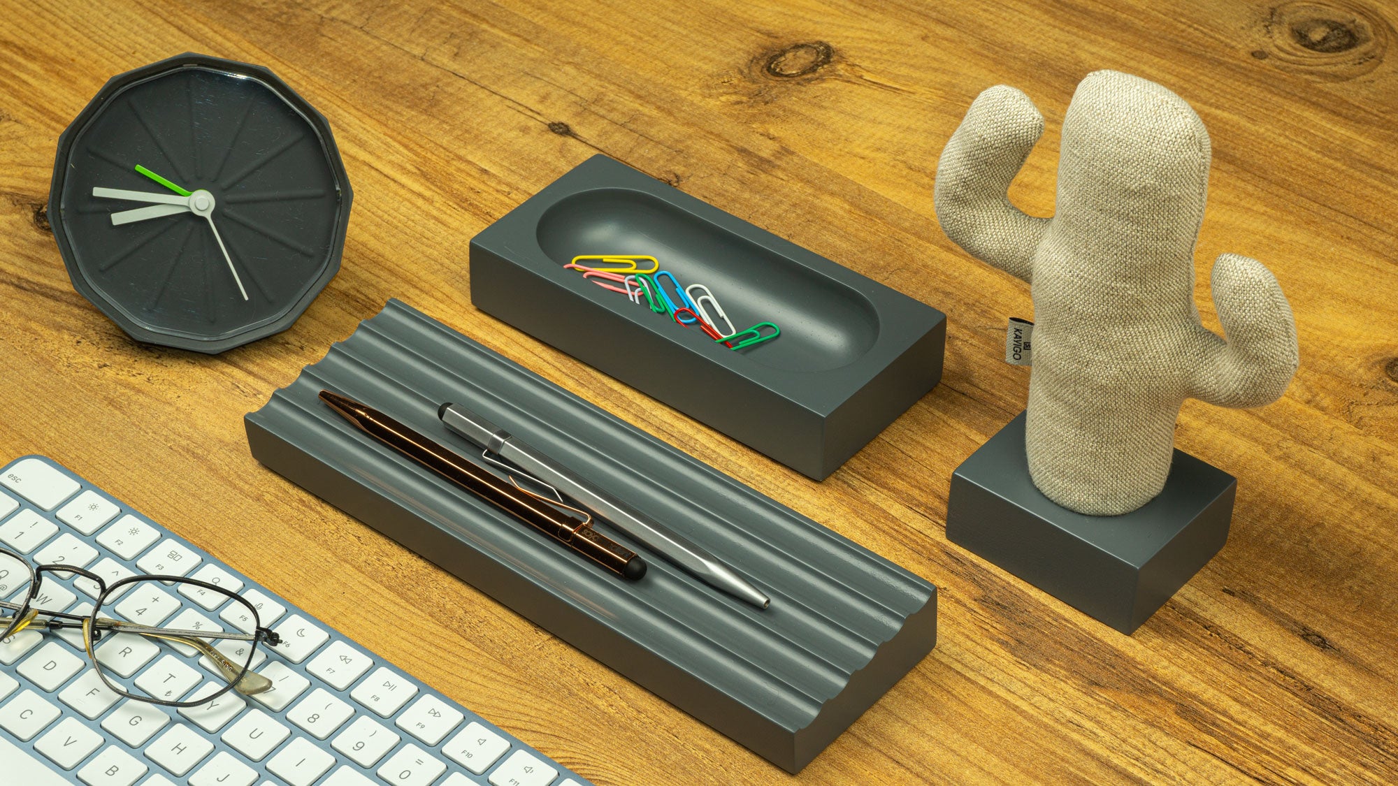 Kayigo-Gri Woody üçlü Ofis Seti Bej Kaktüs-Masaüstü Organizer-2-Milagron.com