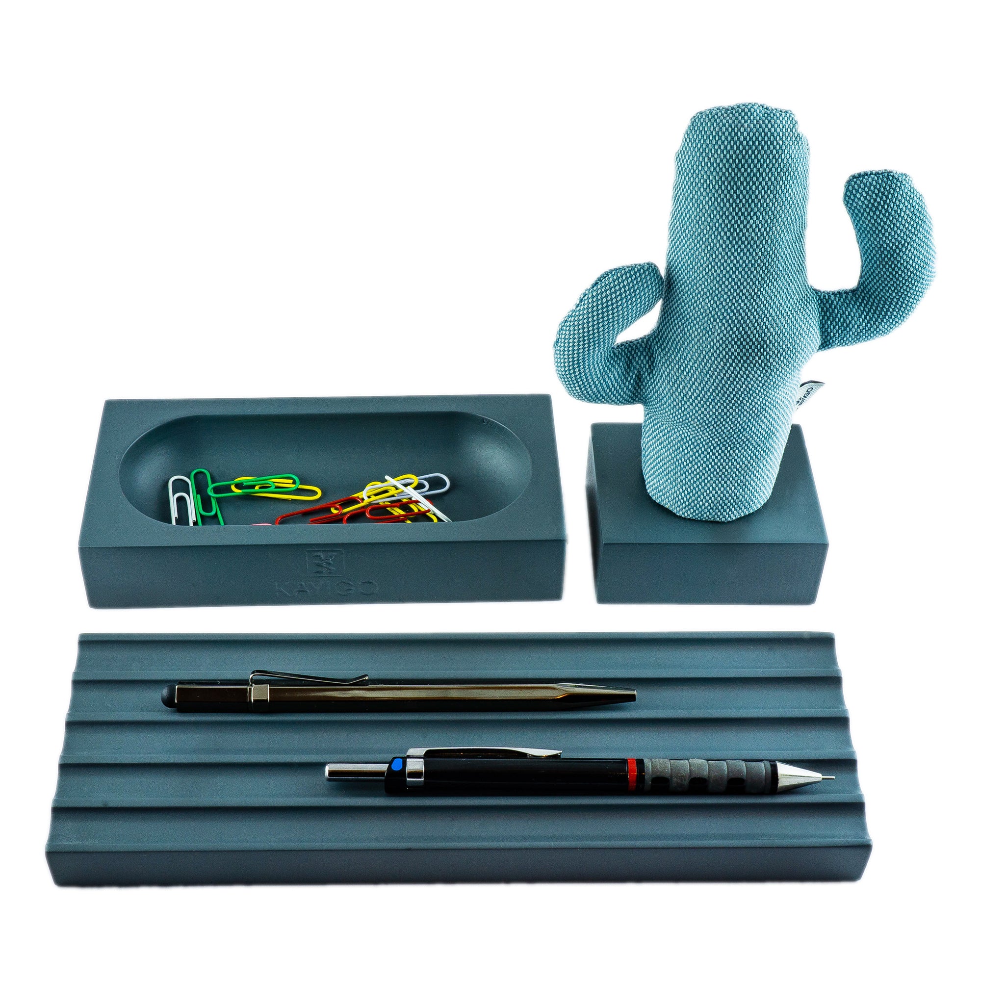 Kayigo-Gri Woody üçlü Ofis Seti Mavi Kaktüs-Masaüstü Organizer-1-Milagron.com