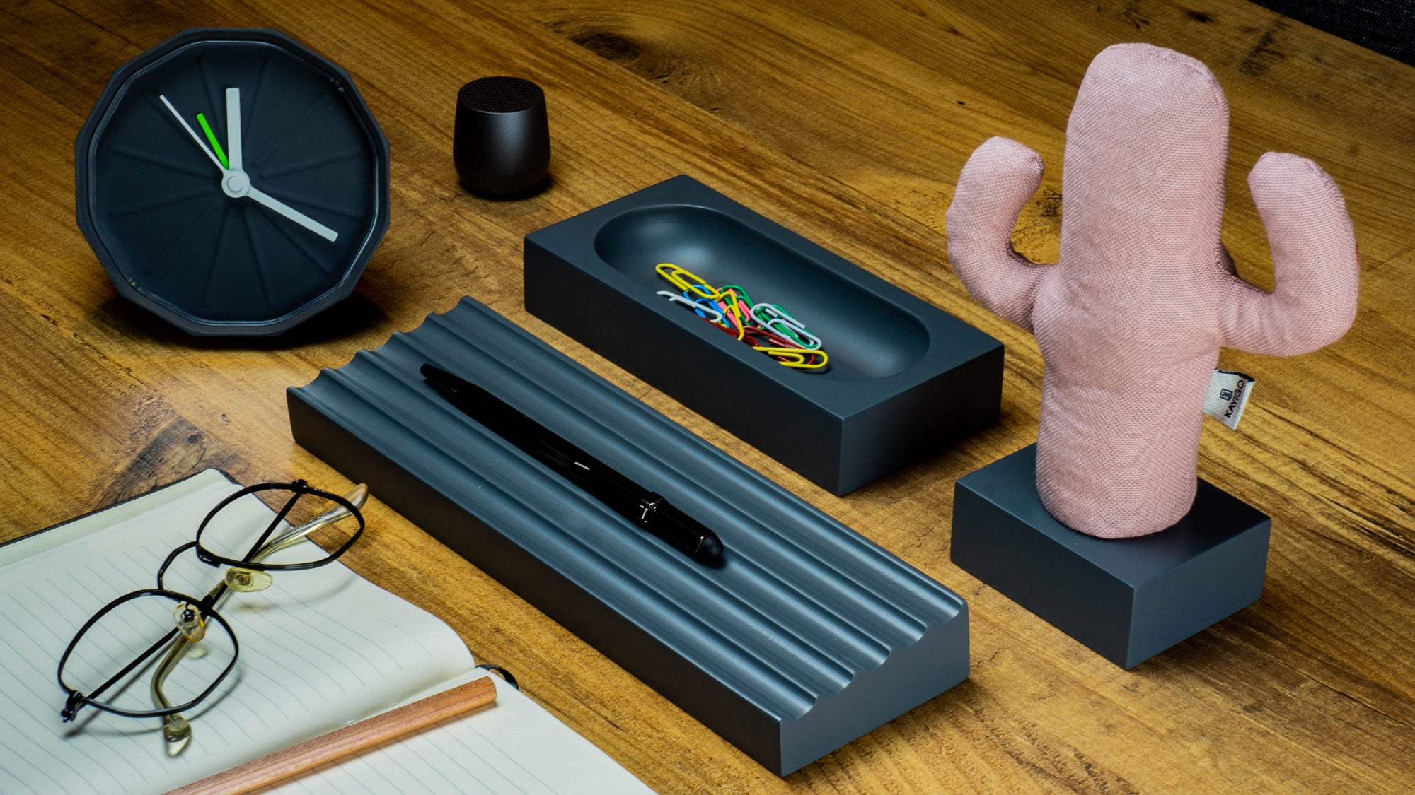 Kayigo-Gri Woody üçlü Ofis Seti Pembe Kaktüs-Masaüstü Organizer-3-Milagron.com