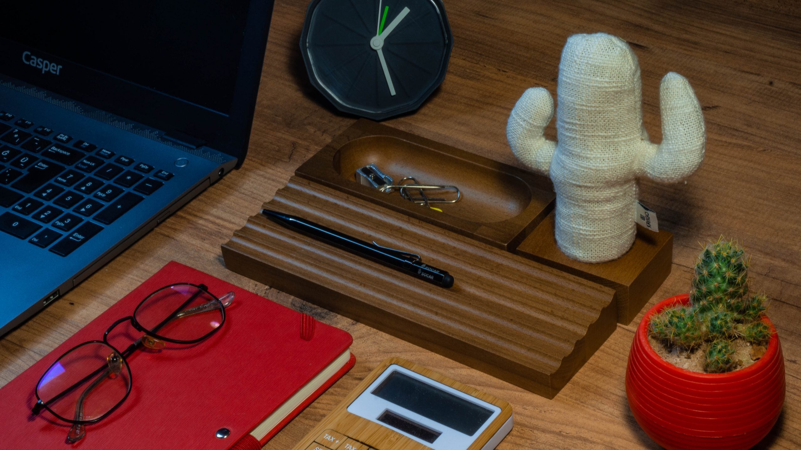 Kayigo-Woody Açık Kahverengi üçlü Ofis Seti Krem Kaktüs-Masaüstü Organizer-2-Milagron.com